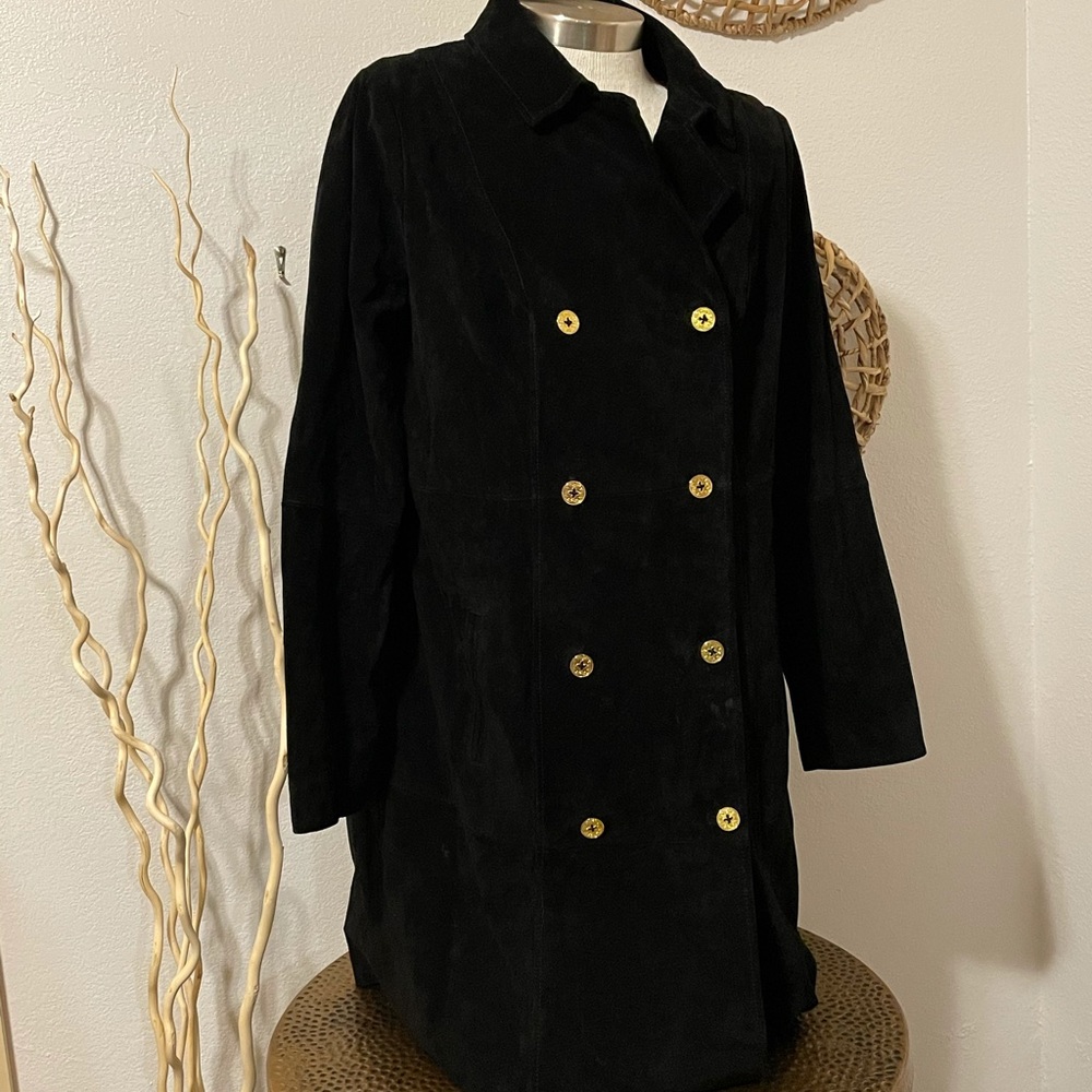 Women's size 16 suede coat gold buttons C Wonder